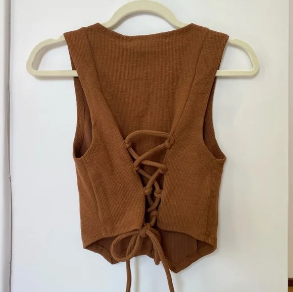 NWT Free People Roxanne Set Matching Crop Vest Top Wide Leg Pants Brown - Picture 4 of 8